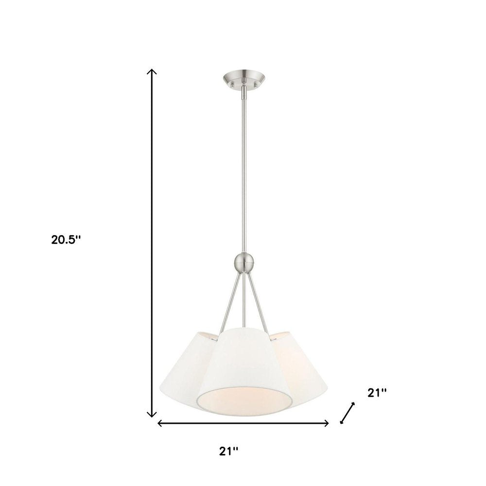 Nickel Three Light Metal Dimmable Chandelier With Shades