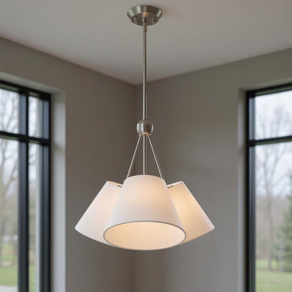 Nickel Three Light Metal Dimmable Chandelier With Shades