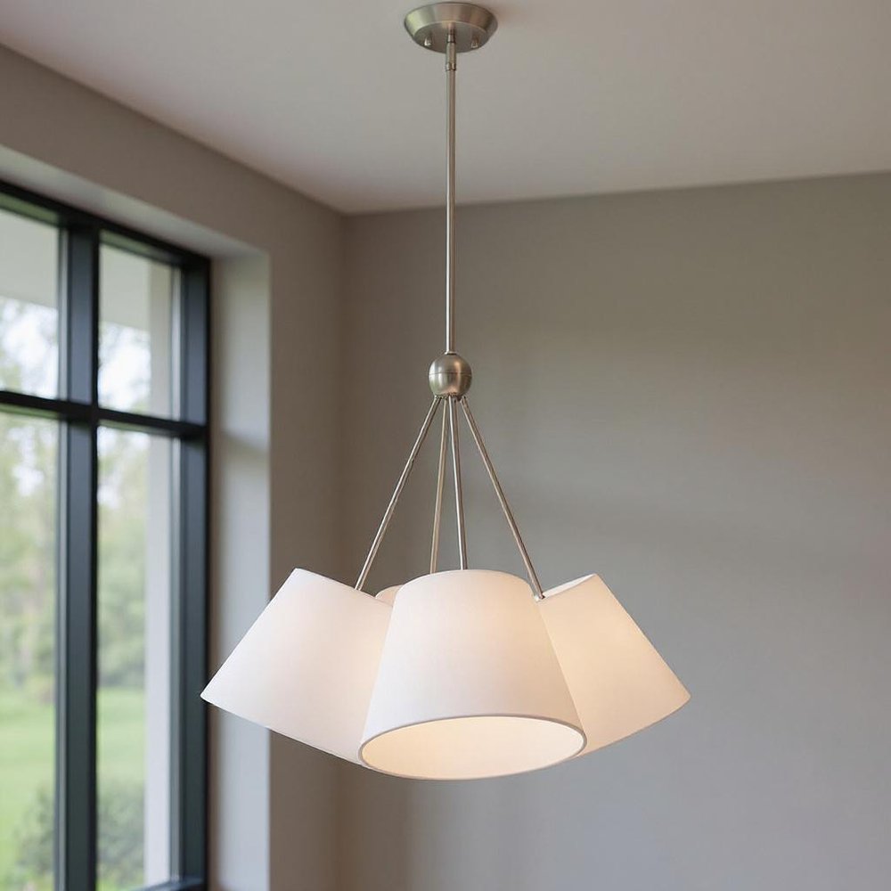 Nickel Four Light Metal Dimmable Chandelier With Shades