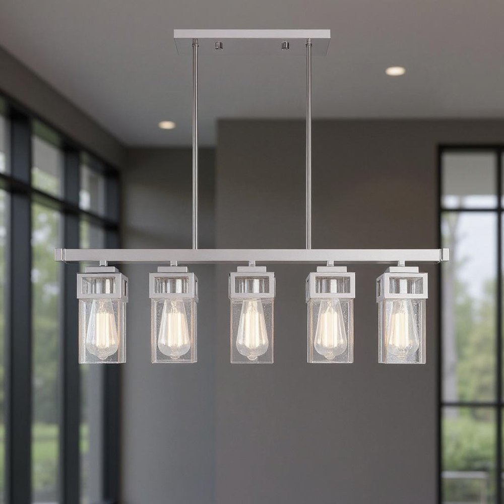 Silver Five Light Metal Dimmable Chandelier With Shades