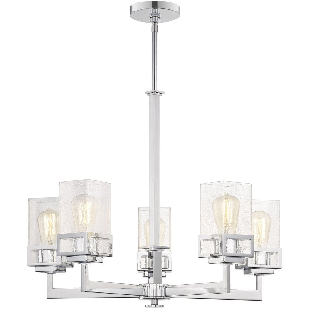 Silver Five Light Metal Dimmable Chandelier With Shades
