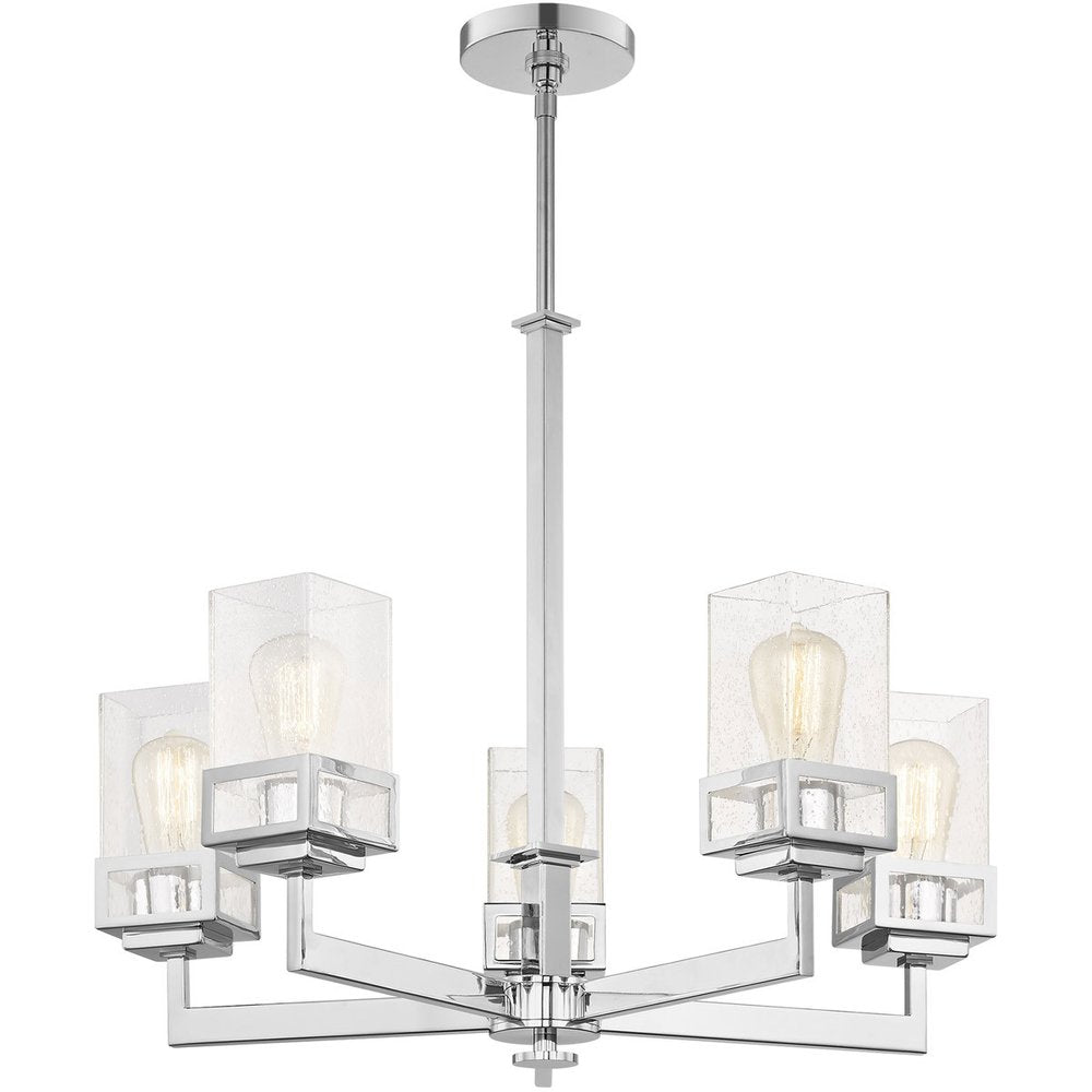 Silver Five Light Metal Dimmable Chandelier With Shades