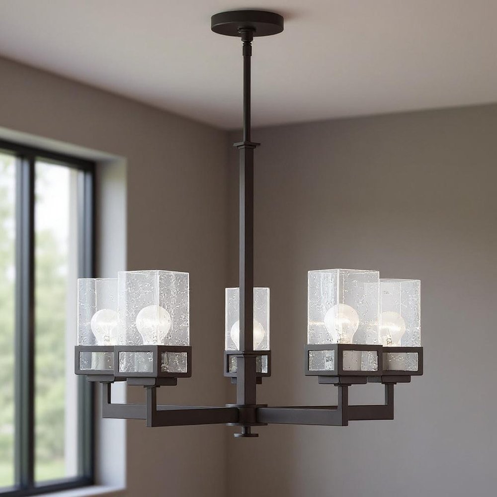 Bronze Five Light Dimmable Chandelier With Shades