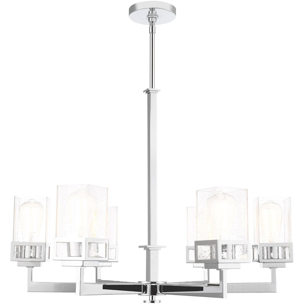Silver Six Light Metal Dimmable Chandelier With Shades