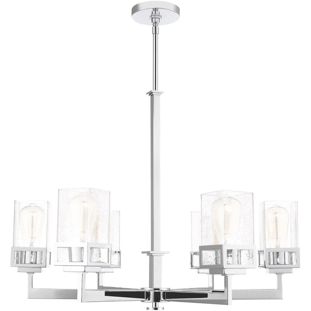 Silver Six Light Metal Dimmable Chandelier With Shades