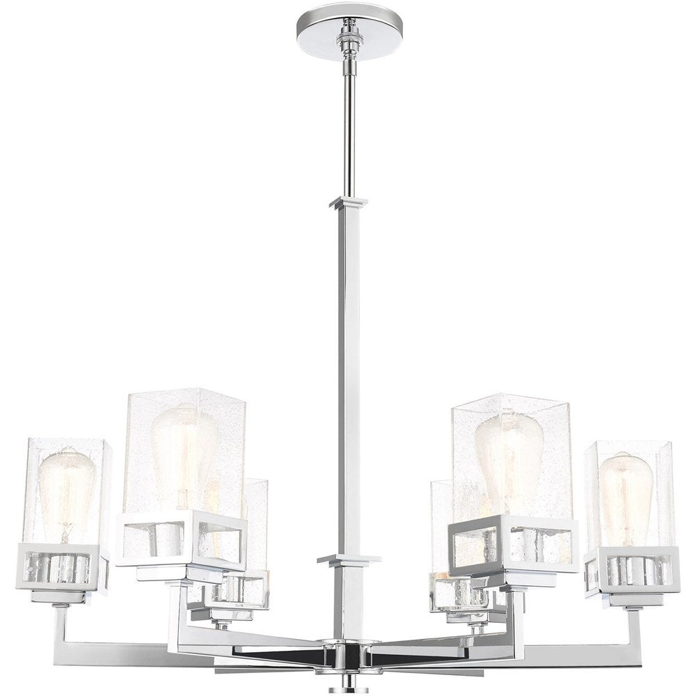 Silver Six Light Metal Dimmable Chandelier With Shades