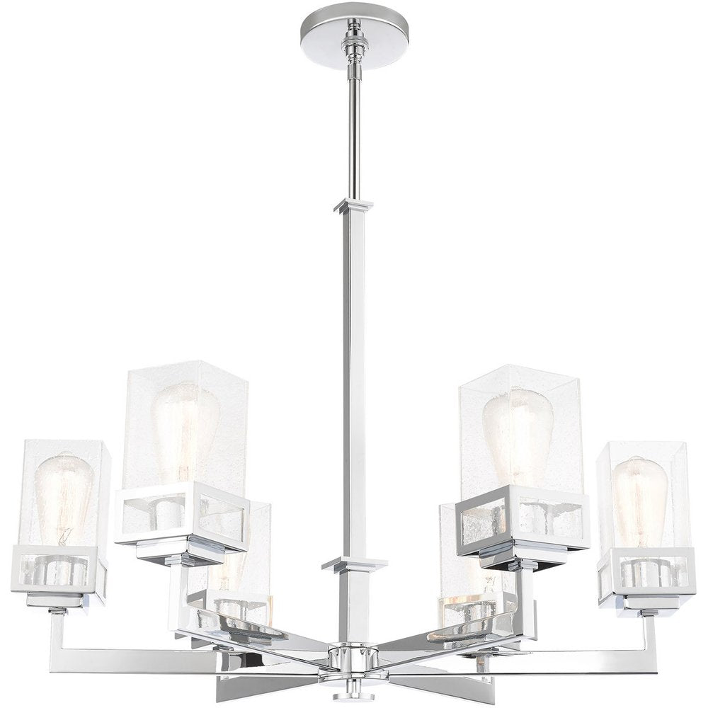 Silver Six Light Metal Dimmable Chandelier With Shades