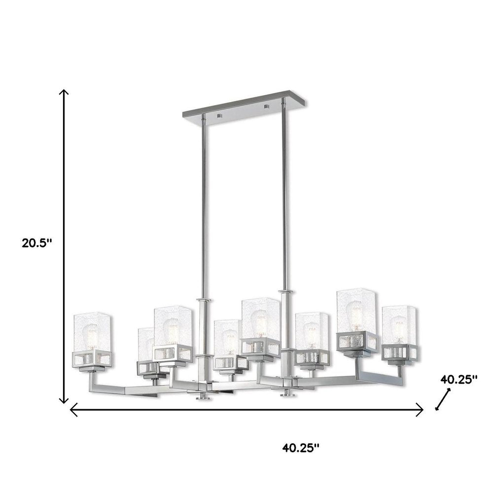 Silver Eight Light Metal Dimmable Chandelier With Shades