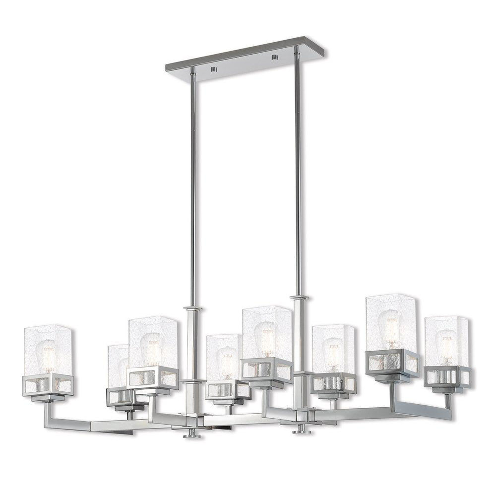 Silver Eight Light Metal Dimmable Chandelier With Shades
