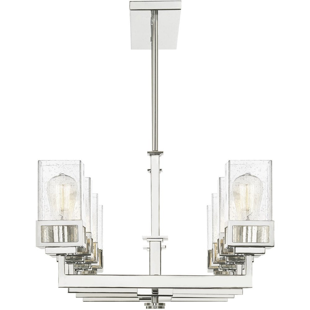 Silver Eight Light Metal Dimmable Chandelier With Shades