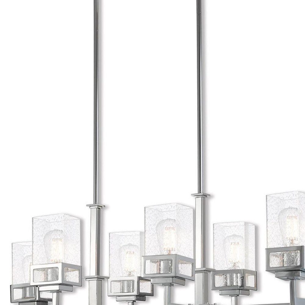 Silver Eight Light Metal Dimmable Chandelier With Shades
