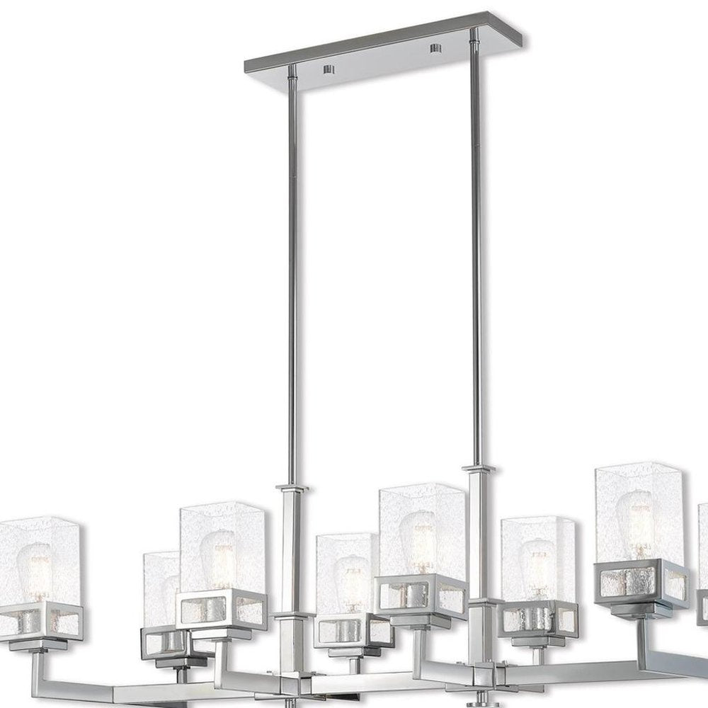 Silver Eight Light Metal Dimmable Chandelier With Shades