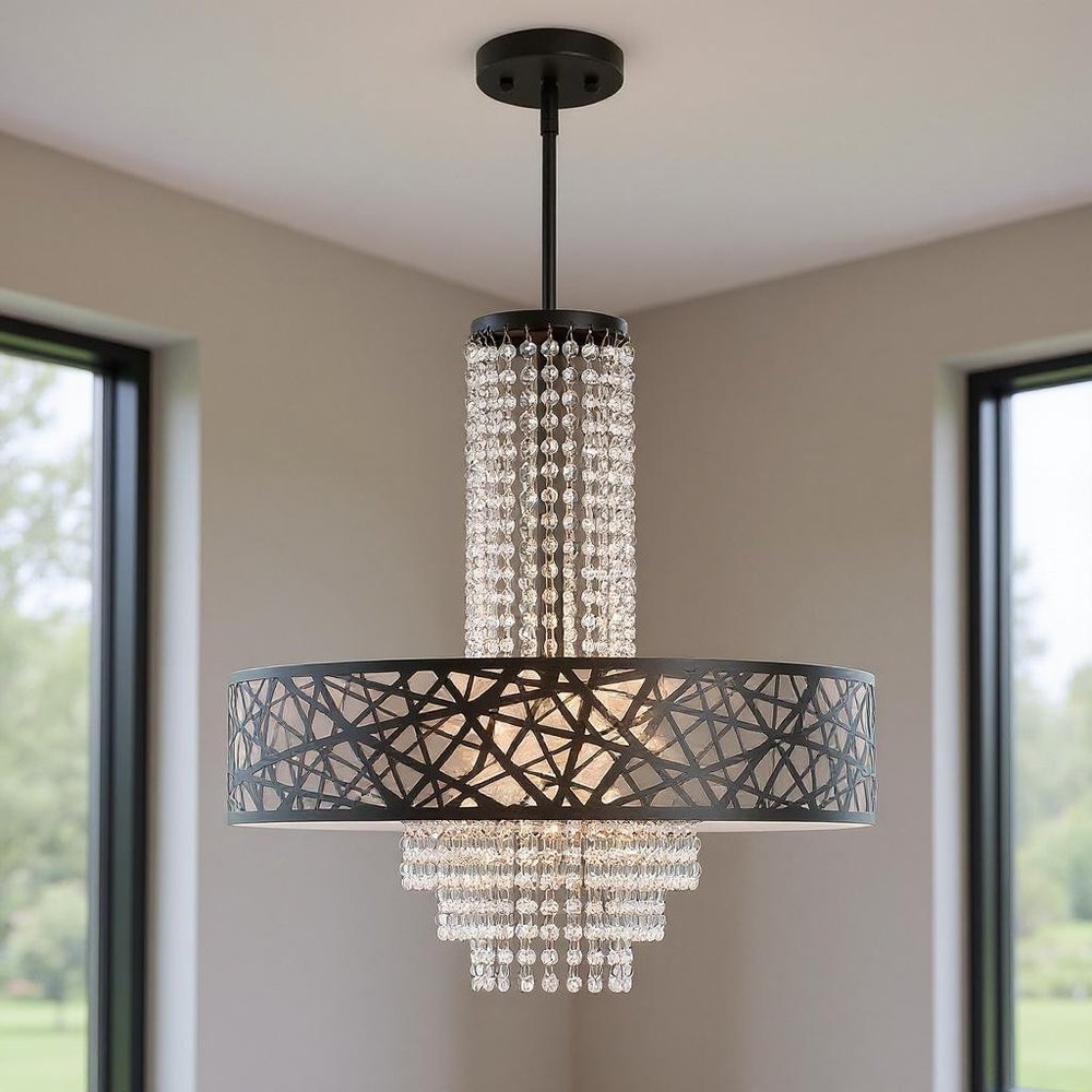 Bronze Five Light Dimmable Chandelier With Shades