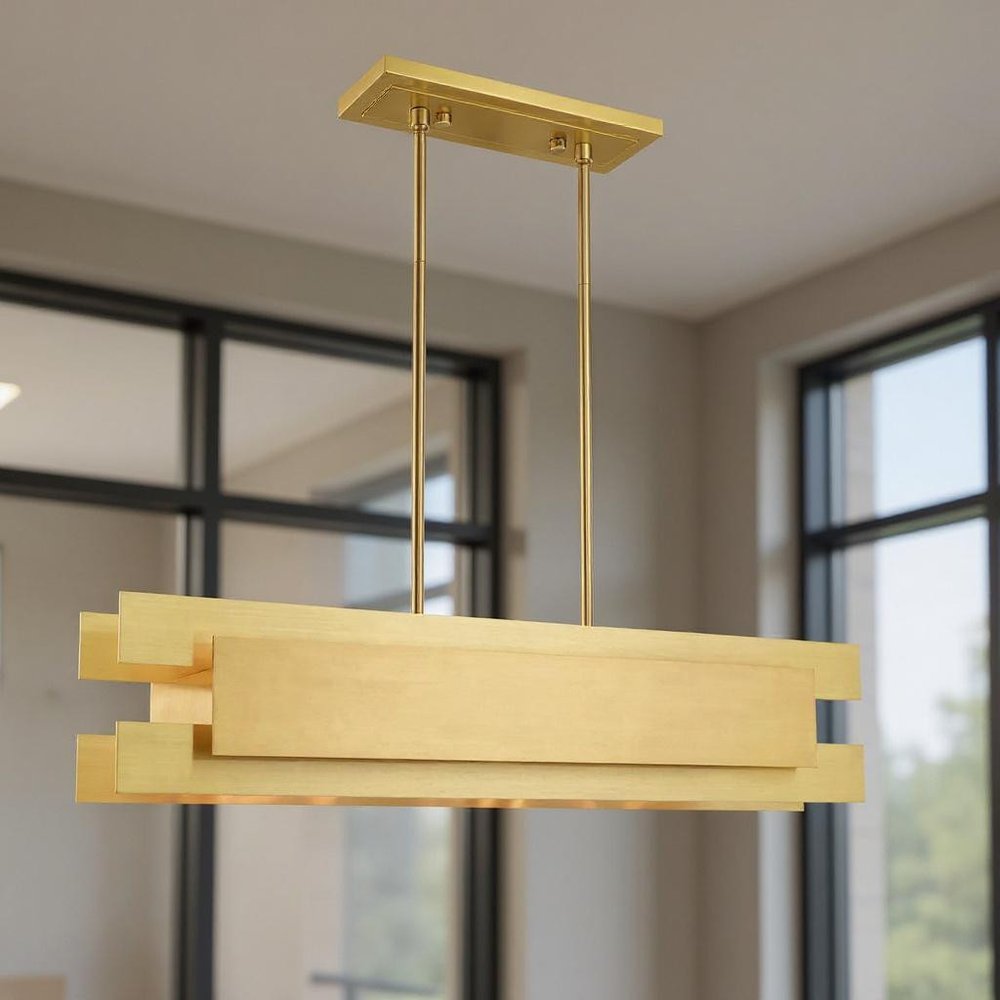 Brass Four Light Metal Dimmable Chandelier With Shades