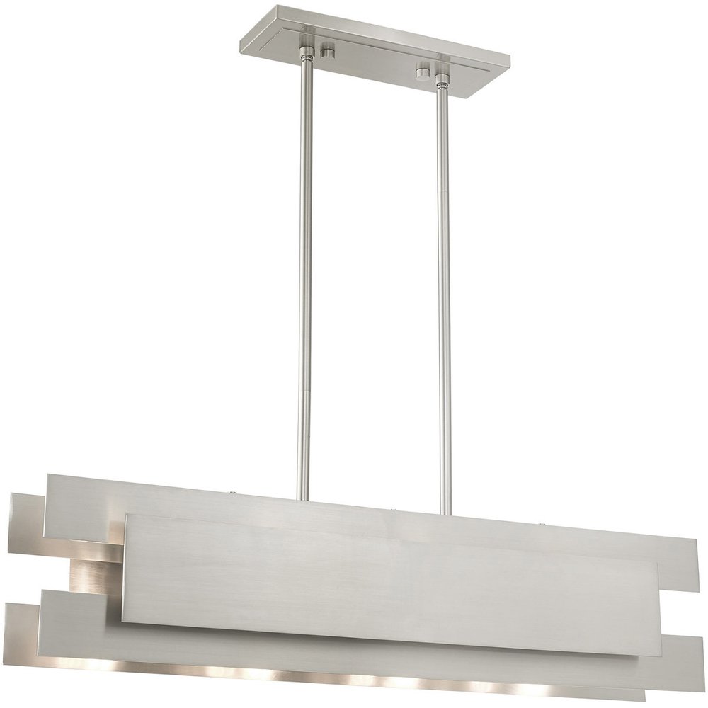 Nickel Four Light Metal Dimmable Chandelier With Shades