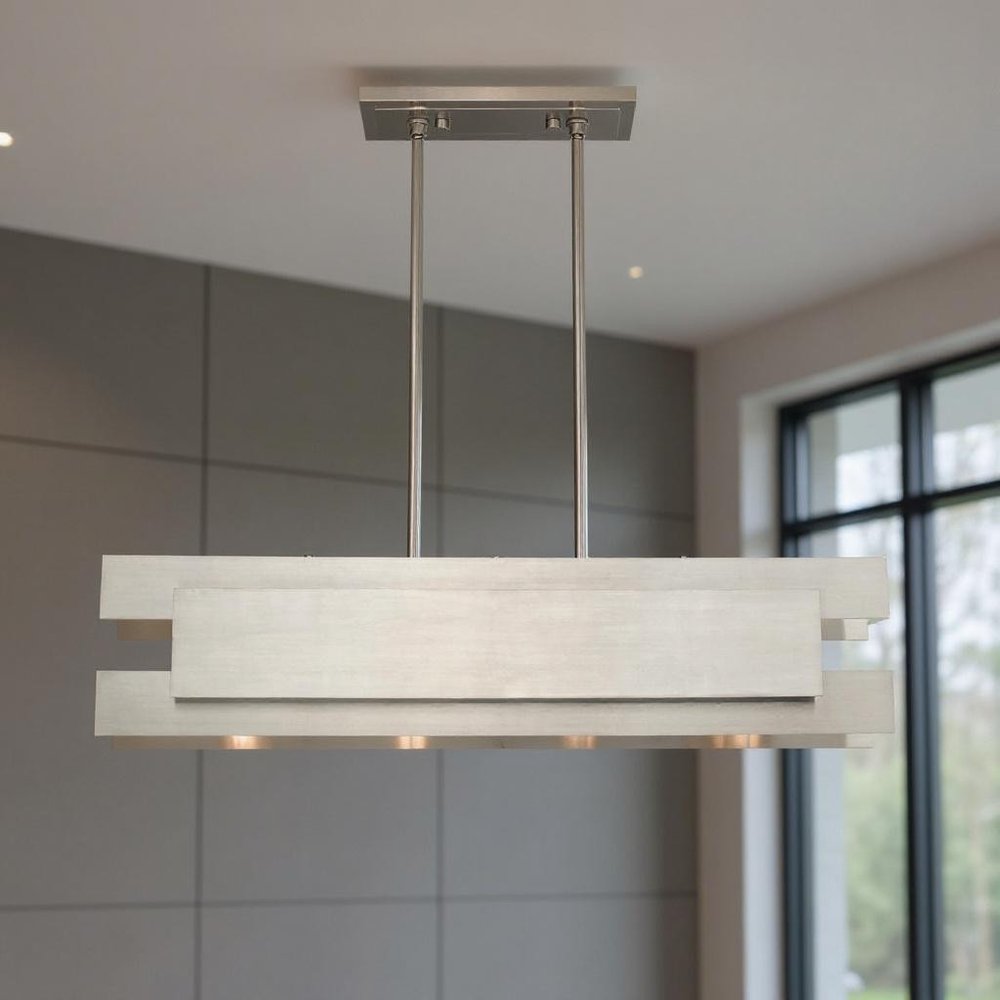 Nickel Four Light Metal Dimmable Chandelier With Shades