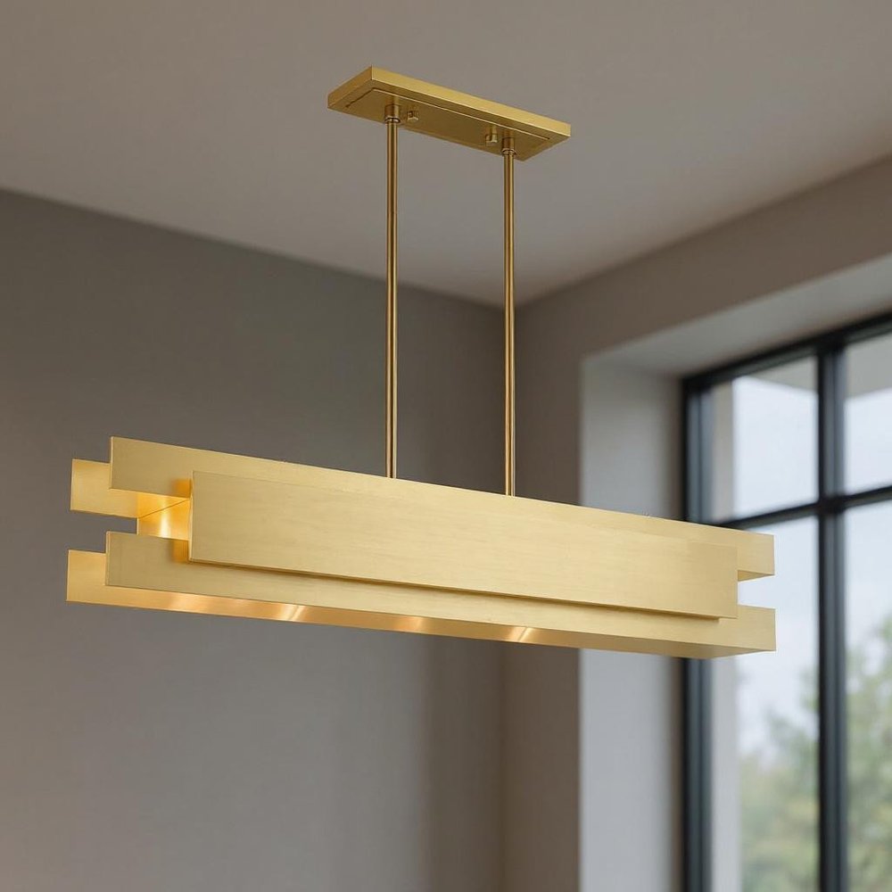 Brass Five Light Metal Dimmable Chandelier With Shades