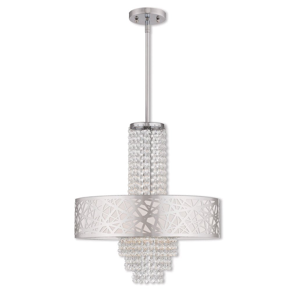Silver Four Light Metal Dimmable Chandelier With Shades