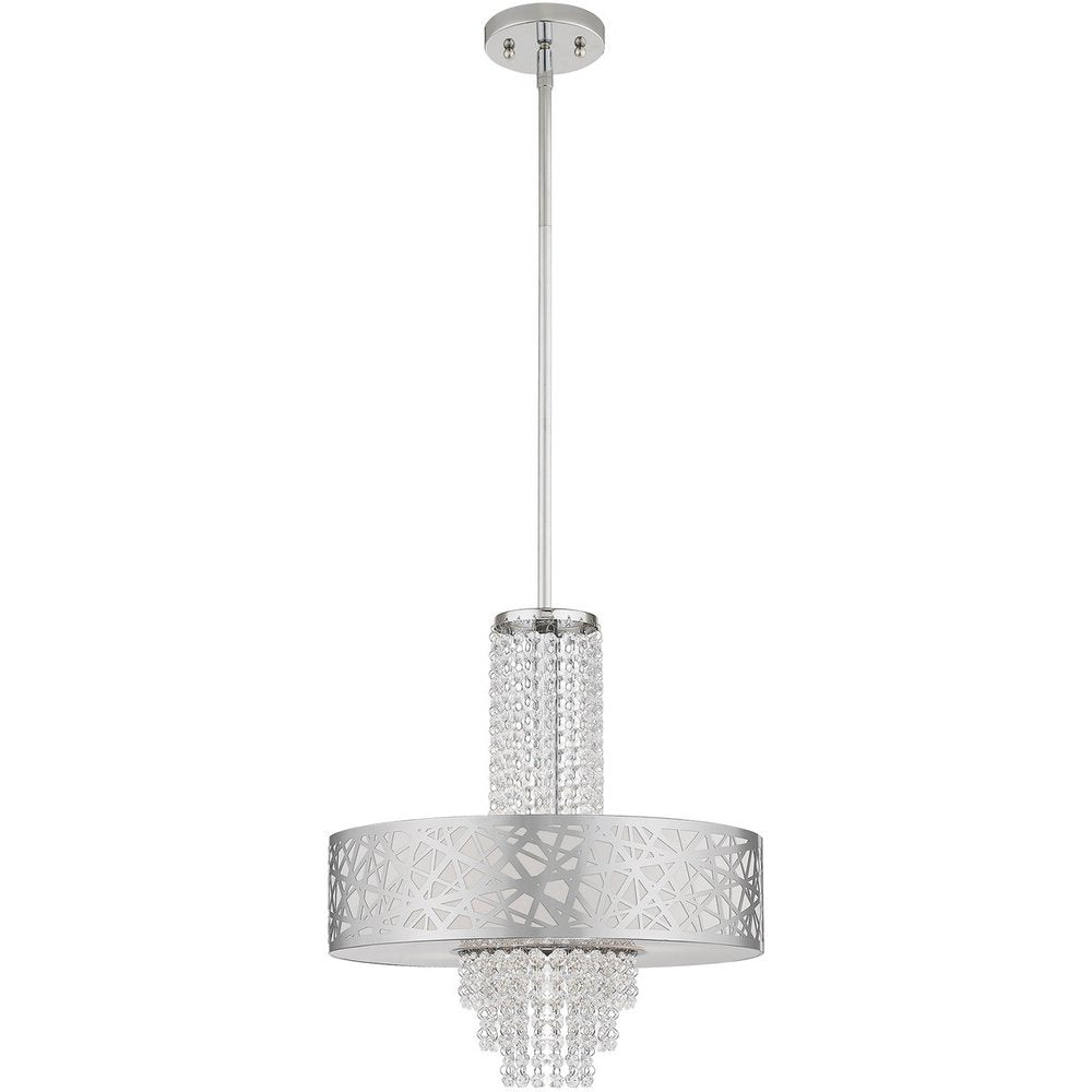 Silver Four Light Metal Dimmable Chandelier With Shades