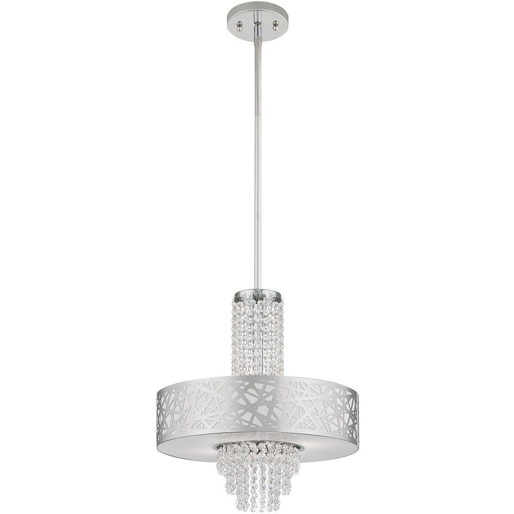 Silver Four Light Metal Dimmable Chandelier With Shades