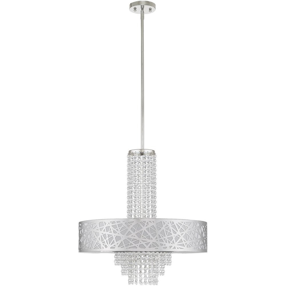 Silver Five Light Metal Dimmable Chandelier With Shades