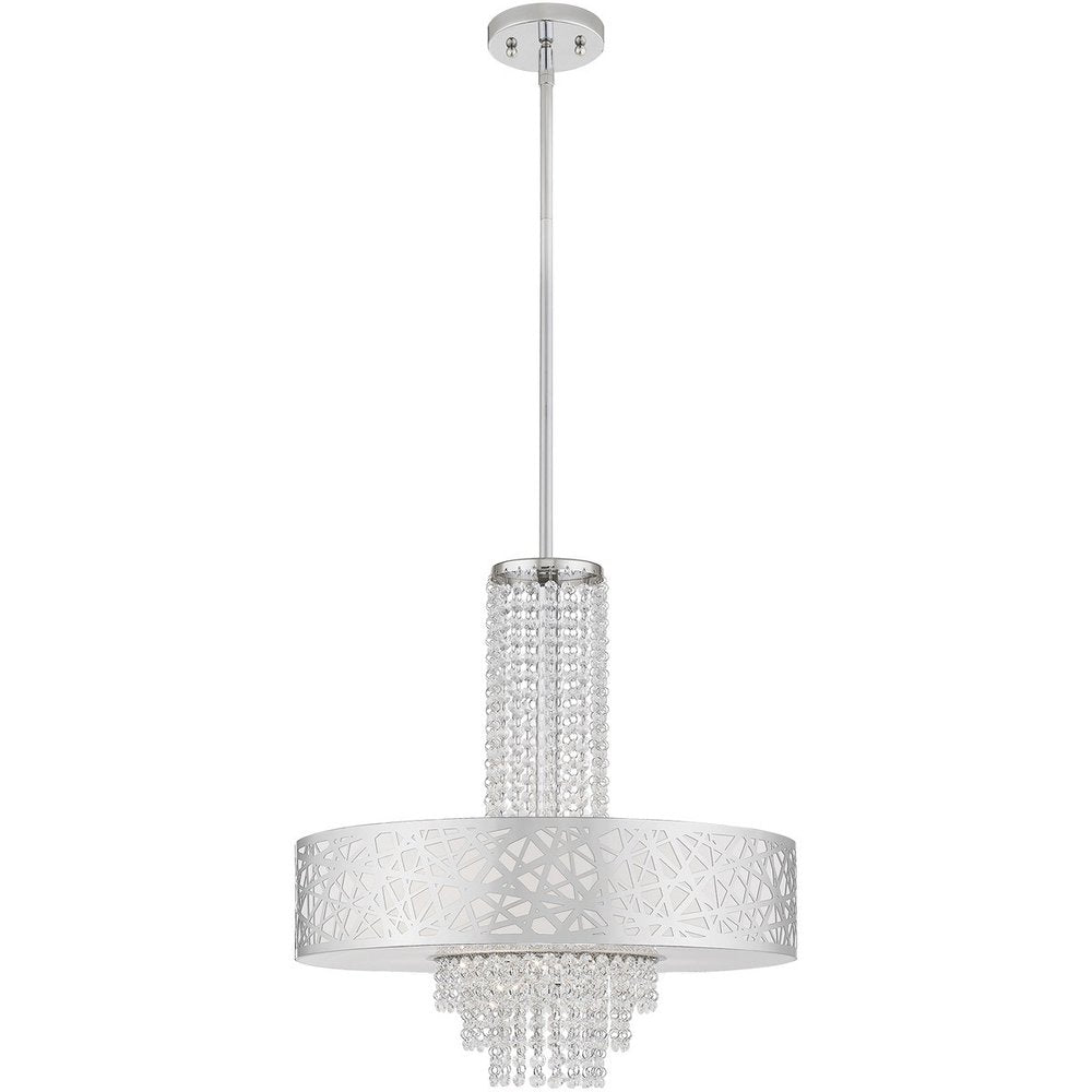 Silver Five Light Metal Dimmable Chandelier With Shades