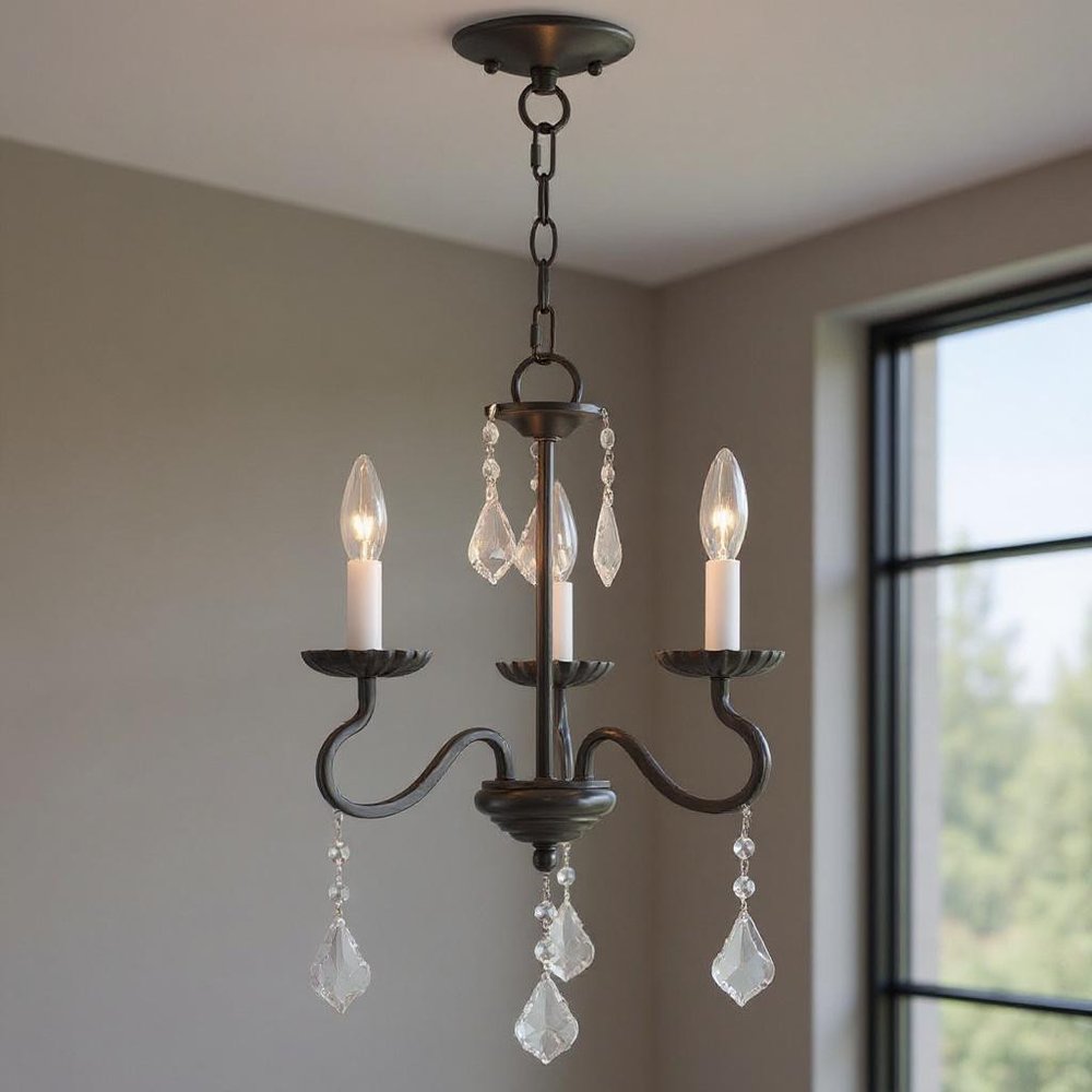 Bronze Three Light Metal Dimmable Chandelier With Shades