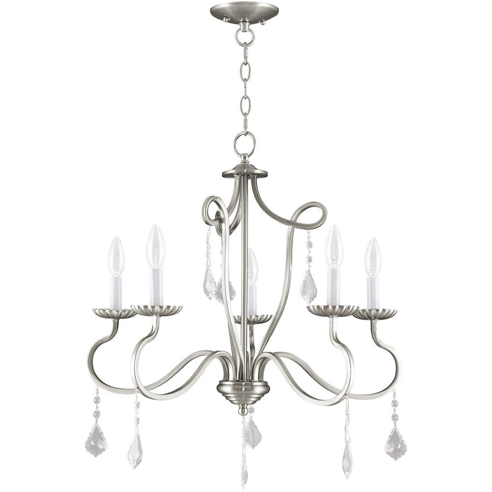 Nickel Five Light Metal Dimmable Chandelier With Shades