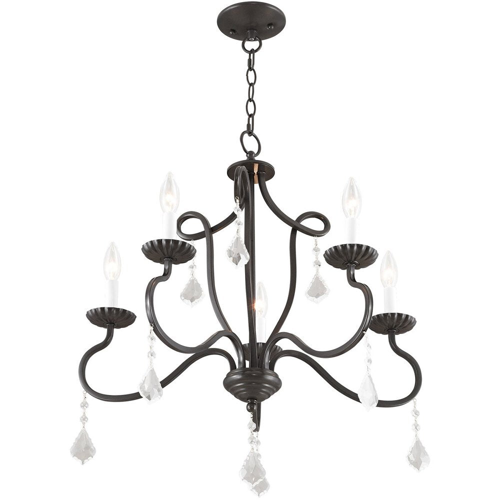 Bronze Five Light Metal Dimmable Chandelier With Shades