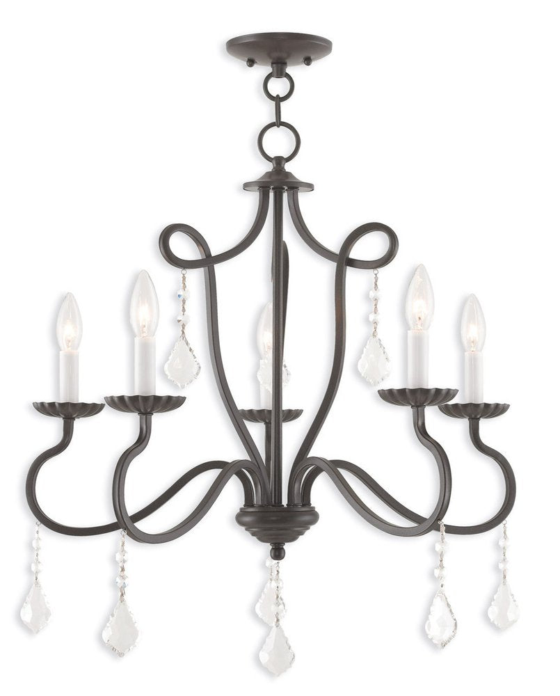 Bronze Five Light Metal Dimmable Chandelier With Shades