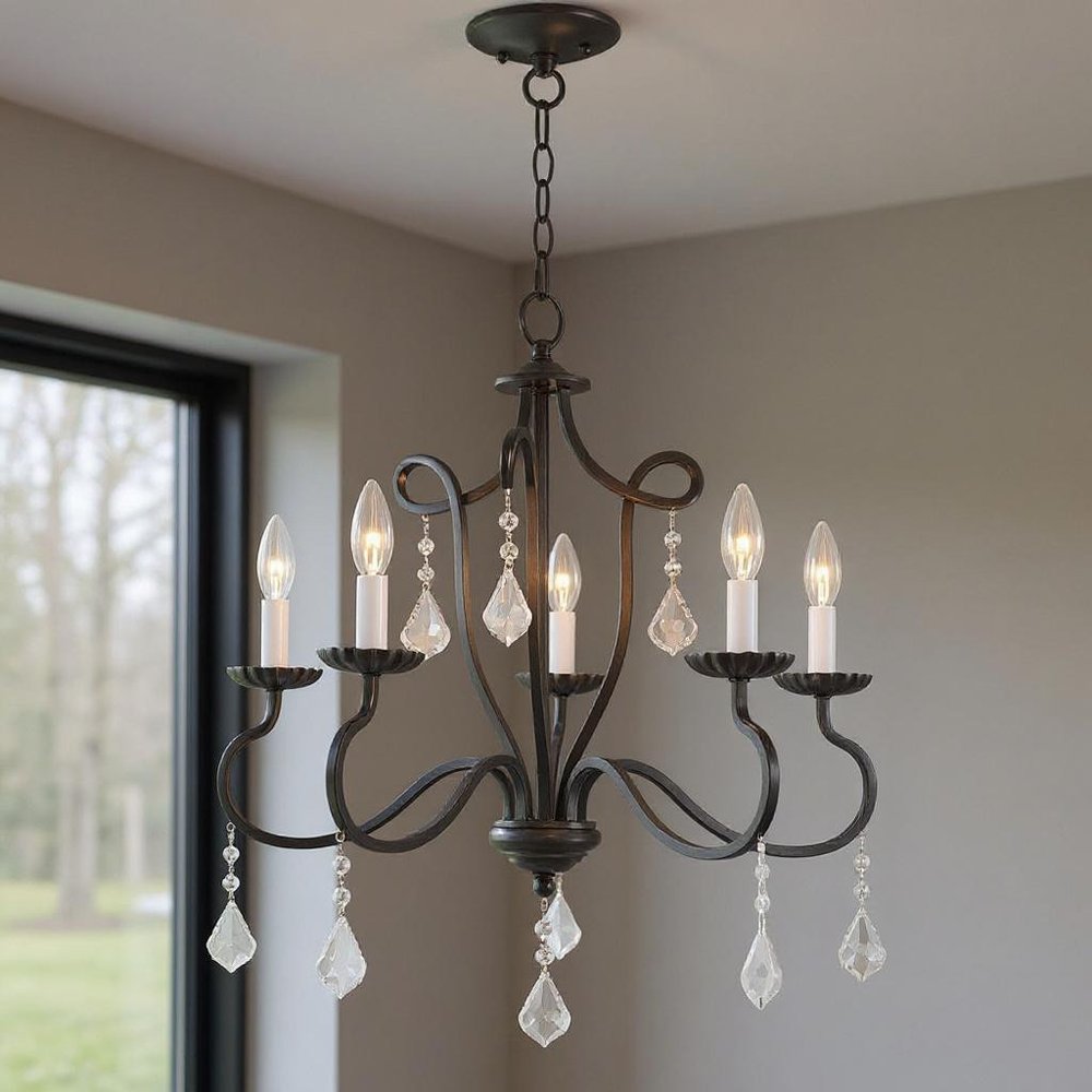 Bronze Five Light Metal Dimmable Chandelier With Shades