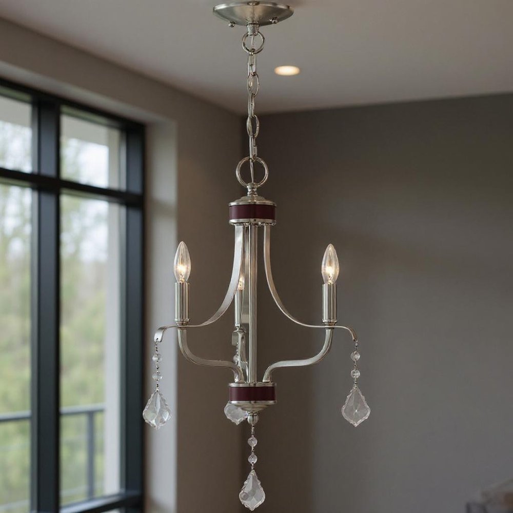 Nickel Three Light Metal Dimmable Chandelier With Shades