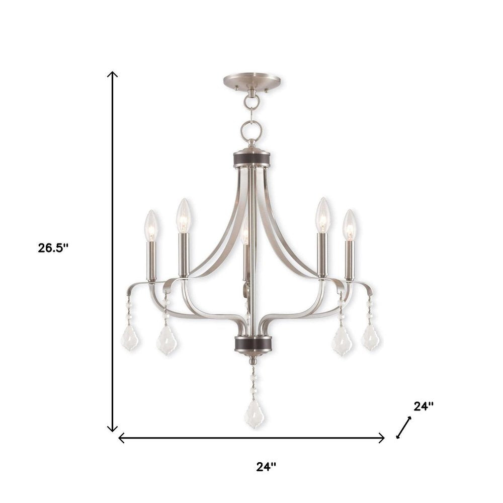 Nickel Five Light Metal Dimmable Chandelier With Shades