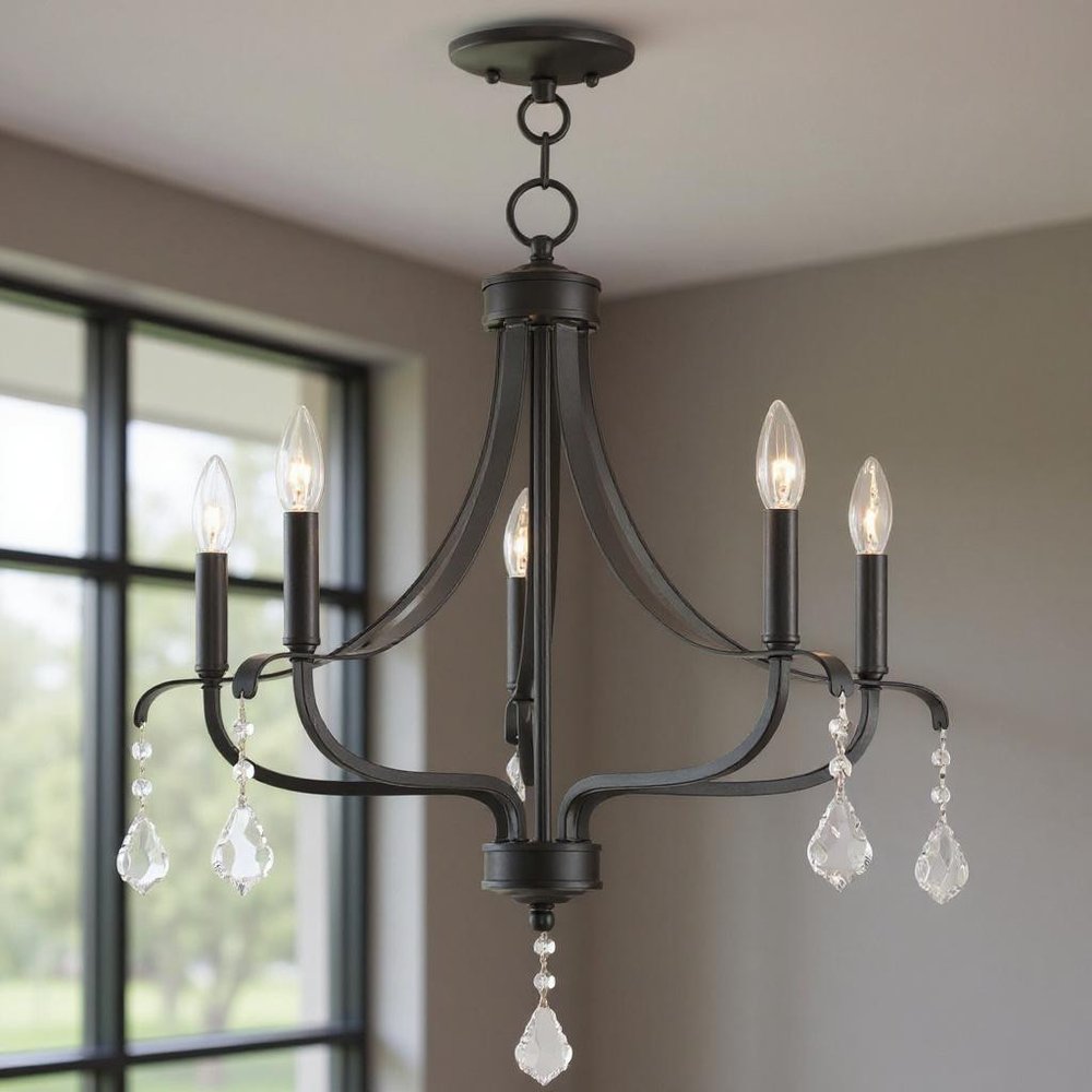 Bronze Five Light Metal Dimmable Chandelier With Shades