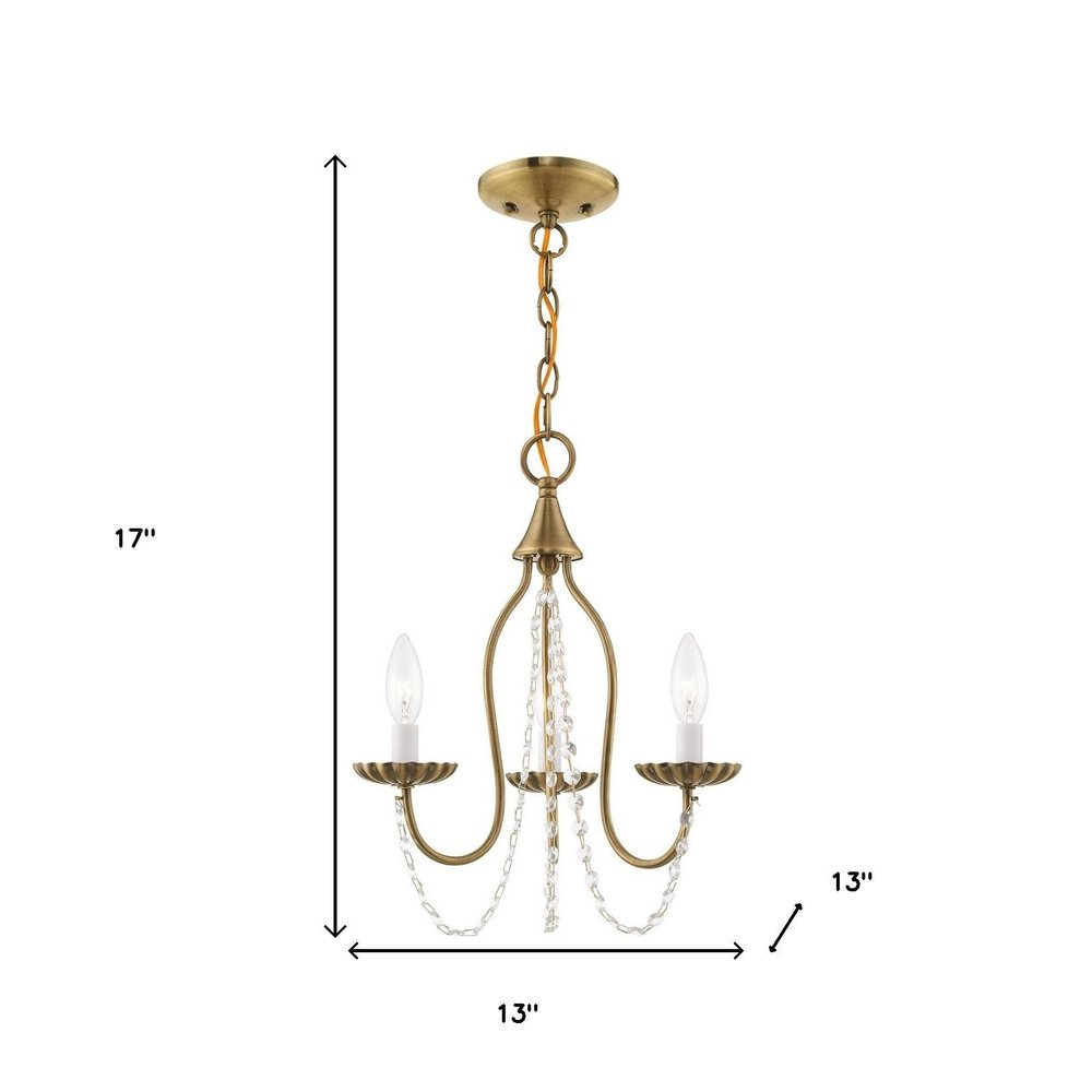Antiqued Brass Three Light Metal Dimmable Chandelier With Shades