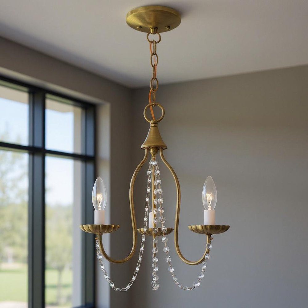 Antiqued Brass Three Light Metal Dimmable Chandelier With Shades