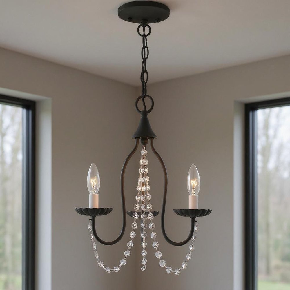 Black Three Light Dimmable Chandelier With Shades