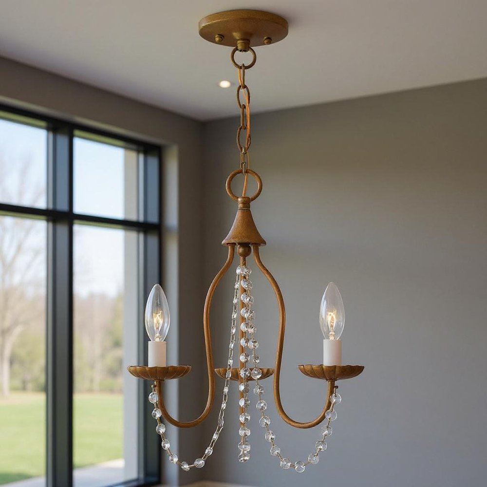 Antiqued Gold Three Light Metal Dimmable Chandelier With Shades