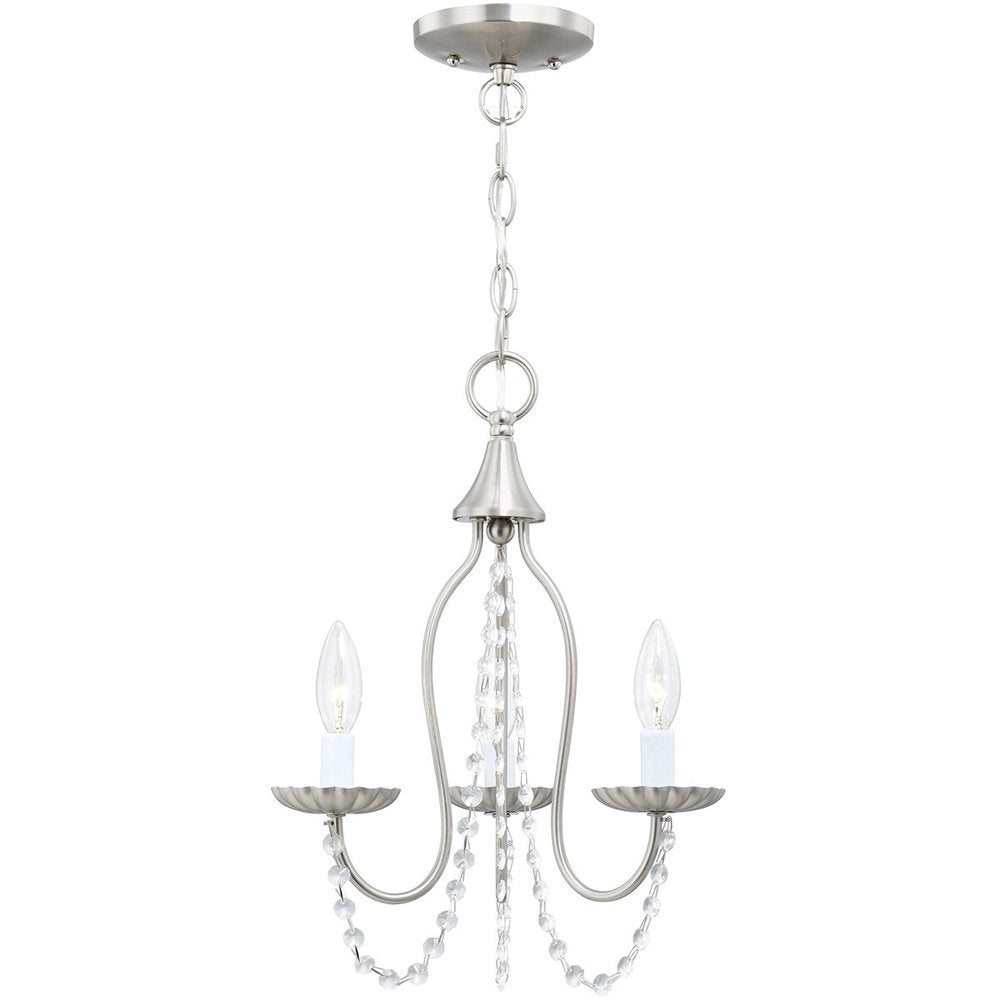 Nickel Three Light Metal Dimmable Chandelier With Shades