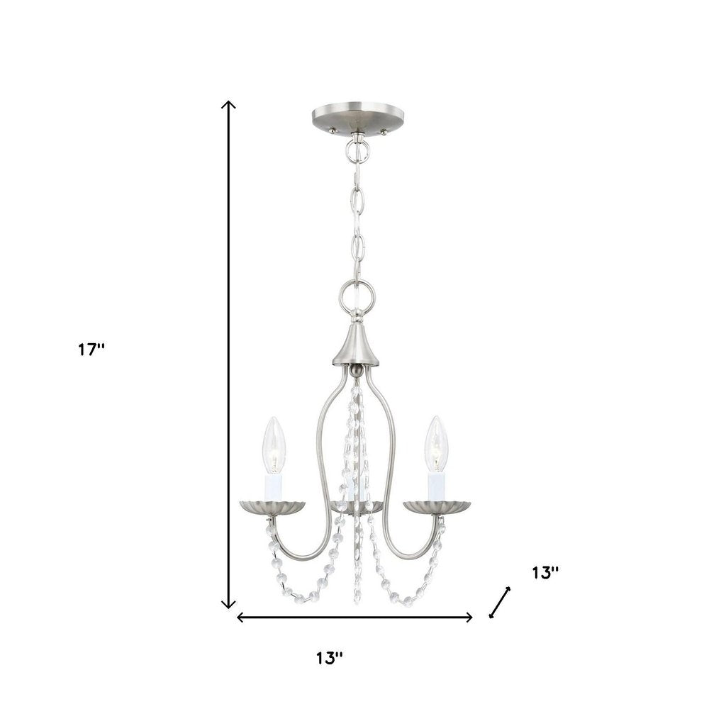 Nickel Three Light Metal Dimmable Chandelier With Shades