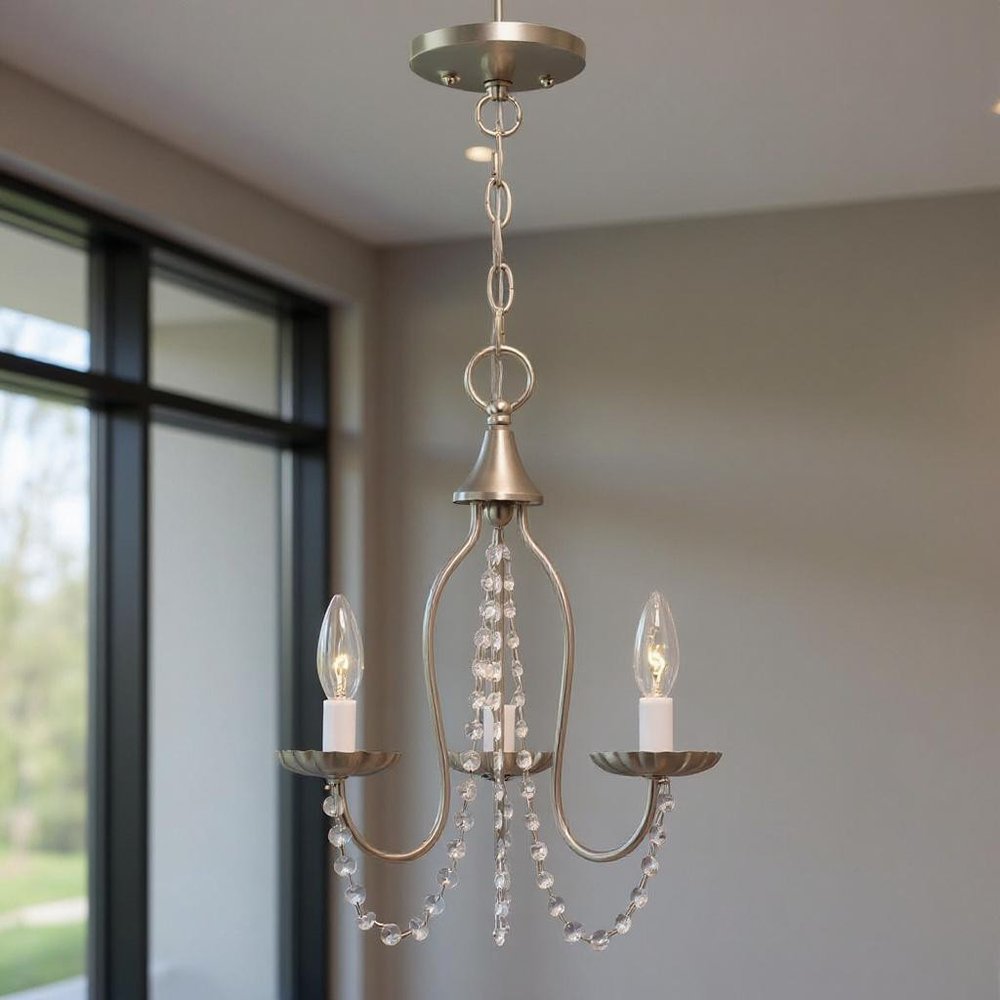 Nickel Three Light Metal Dimmable Chandelier With Shades