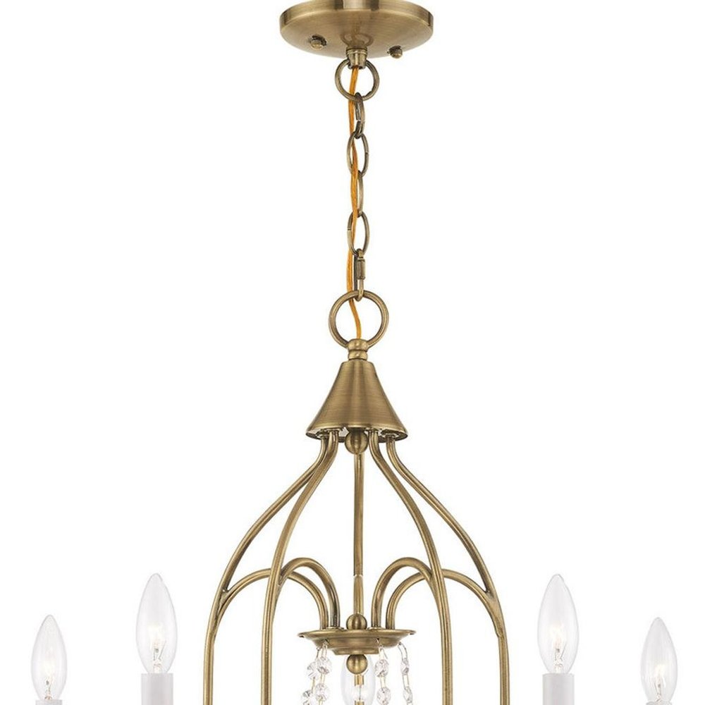 Antiqued Brass Five Light Metal Dimmable Chandelier With Shades