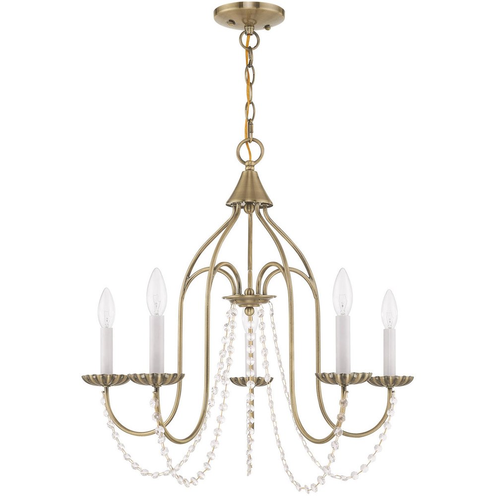 Antiqued Brass Five Light Metal Dimmable Chandelier With Shades