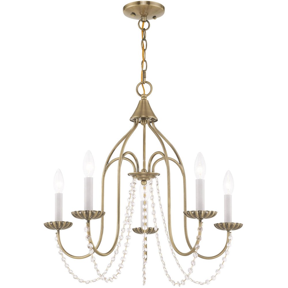 Antiqued Brass Five Light Metal Dimmable Chandelier With Shades