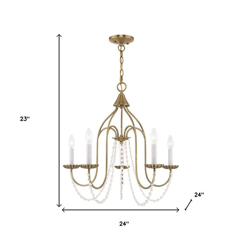 Antiqued Brass Five Light Metal Dimmable Chandelier With Shades