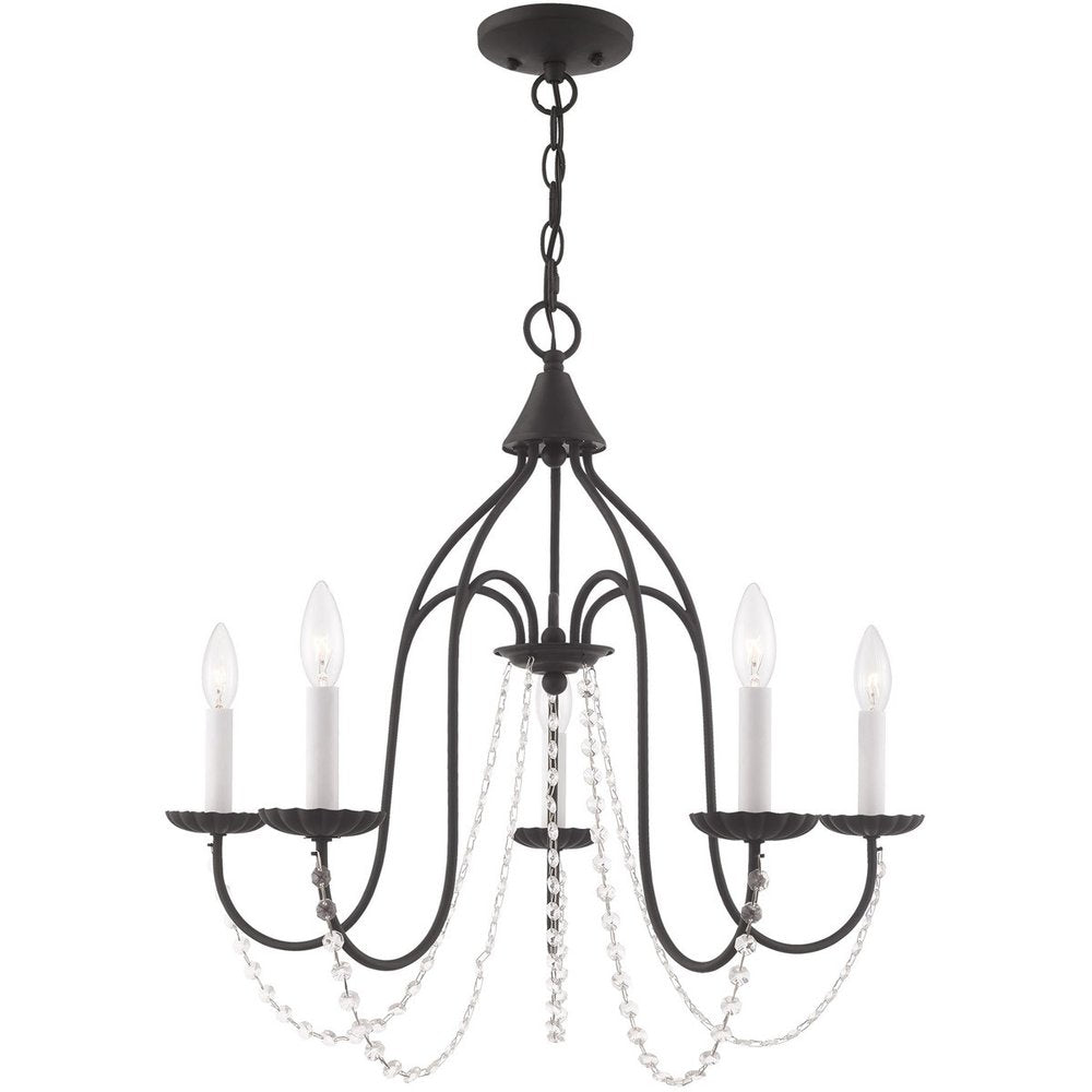 Black Five Light Metal Dimmable Chandelier With Shades