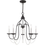 Black Five Light Metal Dimmable Chandelier With Shades