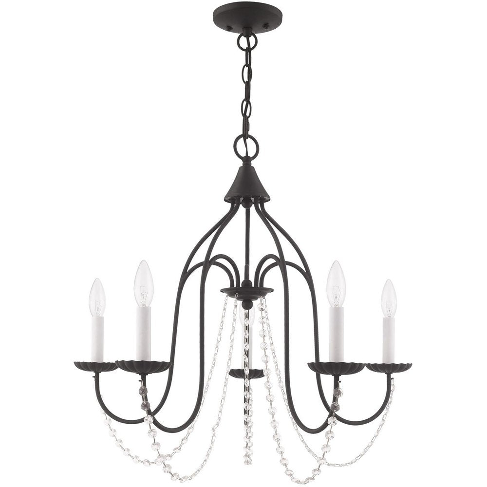 Black Five Light Metal Dimmable Chandelier With Shades