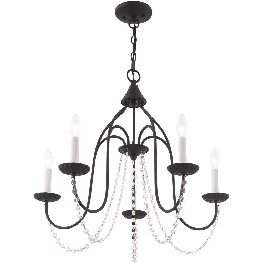 Black Five Light Metal Dimmable Chandelier With Shades