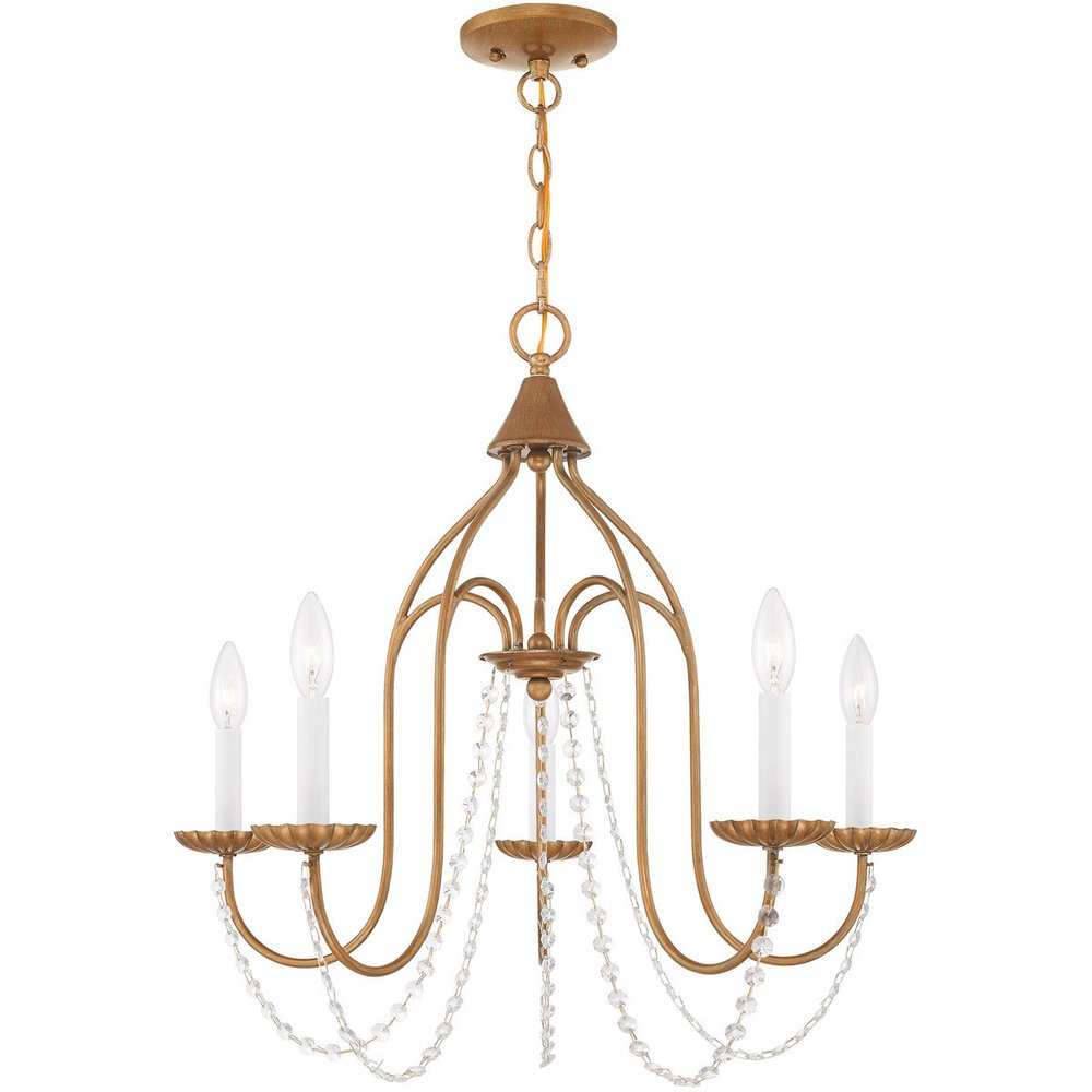 Antiqued Gold Five Light Metal Dimmable Chandelier With Shades